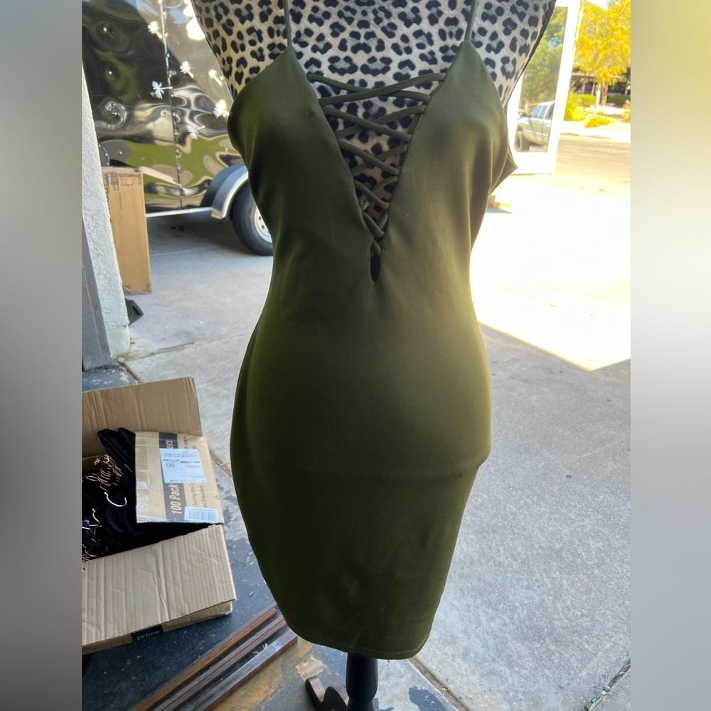 Hunter green spaghetti strap, bodycon dress